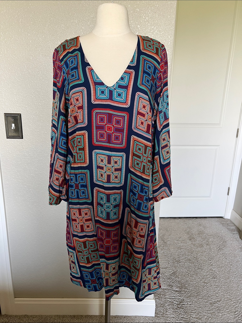 Uncle Frank V-Neck Geometric Print Shift Dress